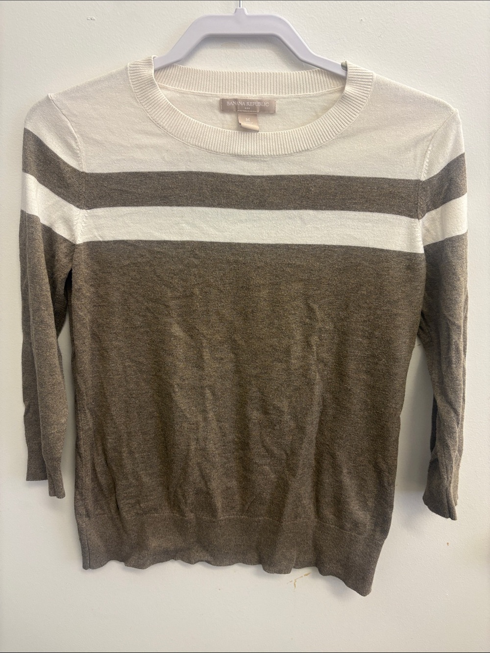 Banana Republic Cream and Brown Striped Scoopneck Sweater